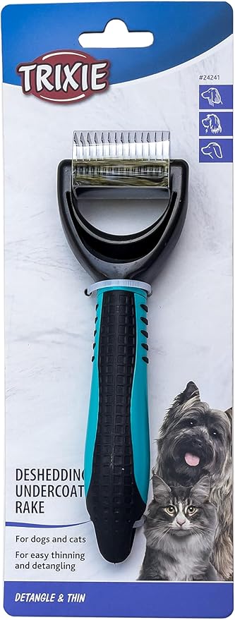 TRIXIE Pet Deshedding Undercoat Rake, For Cats and Dogs, Detangle and Thin 2" x 7" (5x18cm)