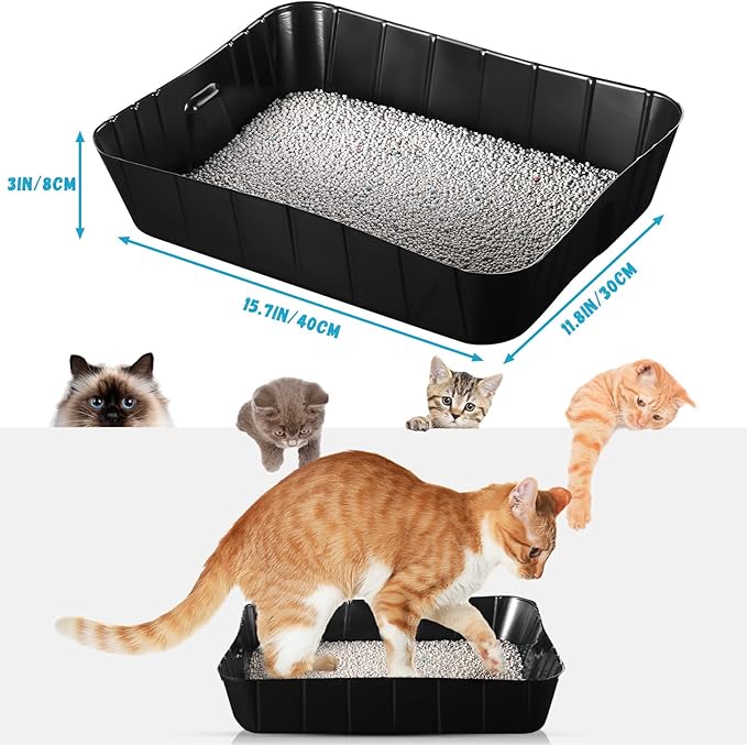 Bokon 25 Pcs Disposable Litter Boxes for Cats Plastic Cat Litter Tray Kitten Litter Pan for Kitty Rabbit Guinea Pig Hamster Pets Supplies Travel Home Toilet, 15.7 x 11.8 x 3 Inches, Black