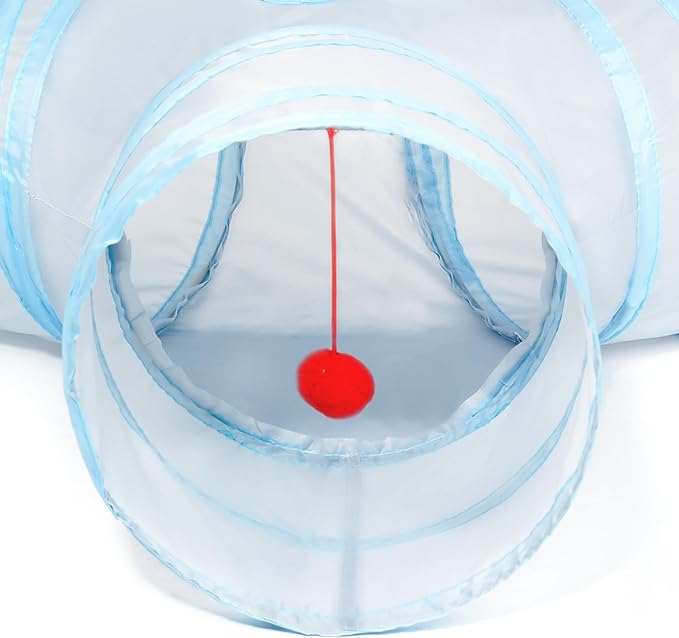 Tempcore Pet Cat Tunnel Tube Cat Toys 3 Way Collapsible, Cat Tunnels for Indoor Cats，Kitty Tunnel Bored Cat Pet Toys Peek Hole Toy Ball Cat, Puppy, Kitty, Kitten, Rabbit Light Grey