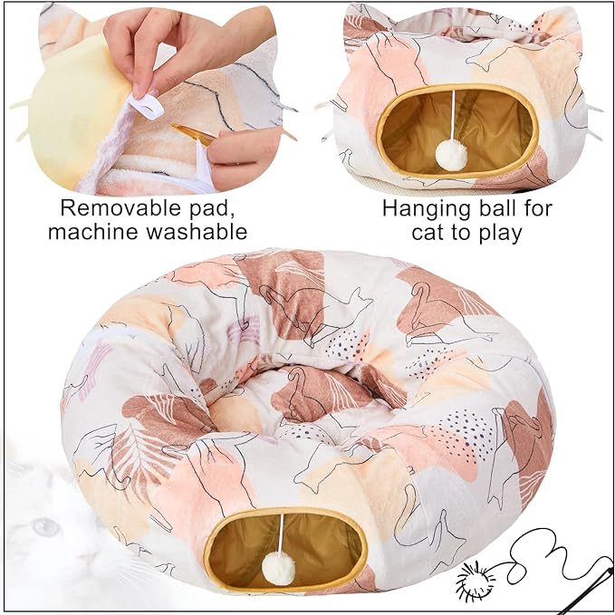 Cat Tunnel Bed, Cat Tunnels Cat Toys for Indoor Cats S-Shape Cat Tube and Cat Donut Tunnel Cave Large Cat Toys Interactive Cat Stuff Supplies