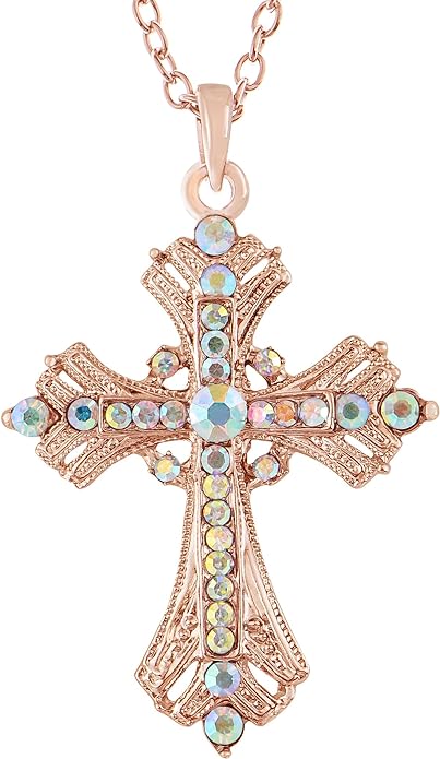 Alilang Silvery Tone Religious Cross Pendant Necklace w/Aquamarine Blue Or Clear Crystal Rhinestones