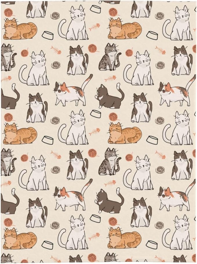 Kids Cats Print Blanket Throw 60"x50", Plush Flannel Blankets with Cats On It, Soft Warm Decorative for Kids Women Cat Lovers