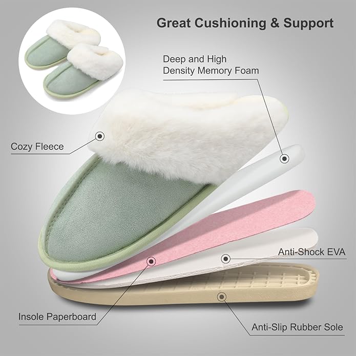 Besroad Winter Fuzzy House Slippers Sandals Plush Faux Fur Fluffy Flats Slippers Warm Slide Shoes for Women