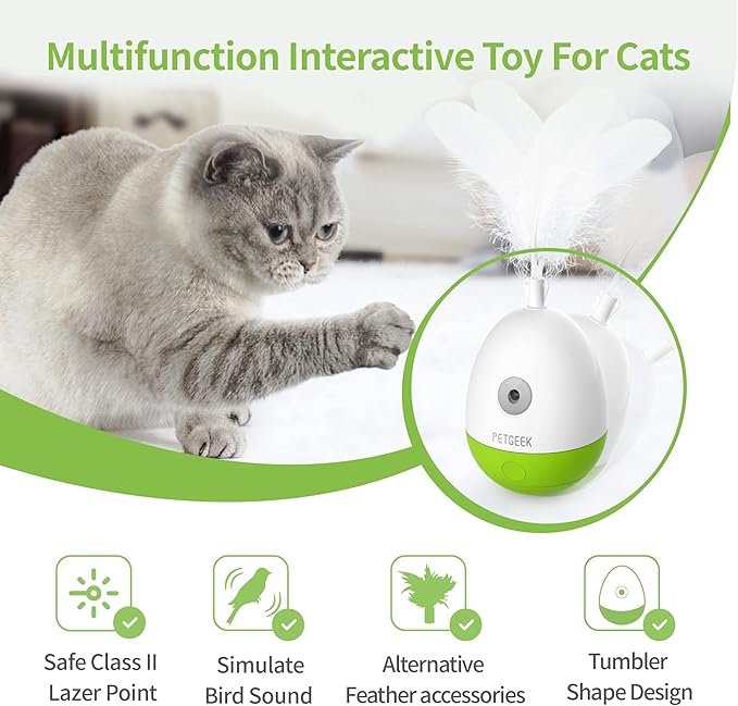 PETGEEK Laser Pointer Cat Toy Interactive Cat Toy for Indoor Cat Toys, Cat Laser Toy with Bird Squeaky, Cat Toy with Cat Wand Replacement, Best Gift for Birthday, Thanksgiving, Christmas, New Year