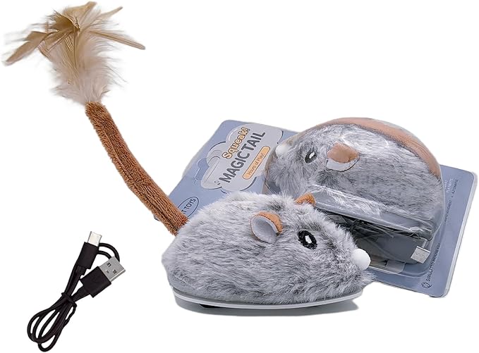 Interactive Cat Toy Mouse, Moving Mouse Automatic Cat Toys Electronic Mice, Rechargeable Squeaky Cat Mouse Toys for Kitten Indoor/Outdoor Exercise（Long Velvet）