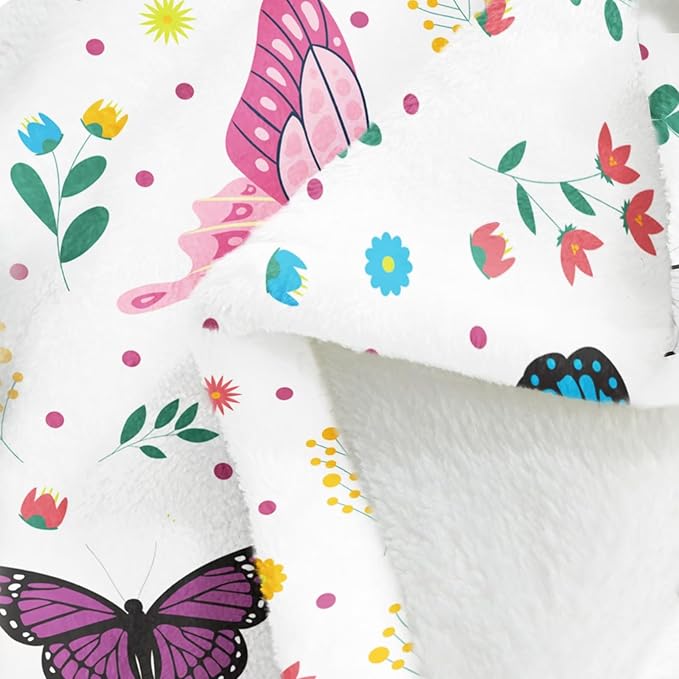 Butterfly Kids Throw Blanket for Girls Teens Toddler White Soft Fuzzy Flannel Bed Blanket Plush Butterfly Birthday Gifts for Women Girls Kids Teens Adults, 60”x80”