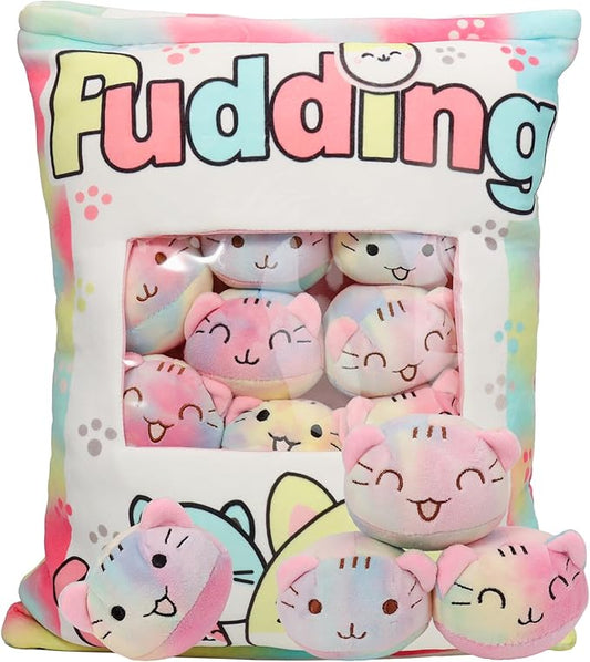 Cat Plush Pillow, Cute Plushies with Kitten Doll, Removable Stuffed Animals Throw Pillow, Kawaii Plushies Cat Toy for Kids, Gift for Girls Boys Birthday (Colorful Kittens)