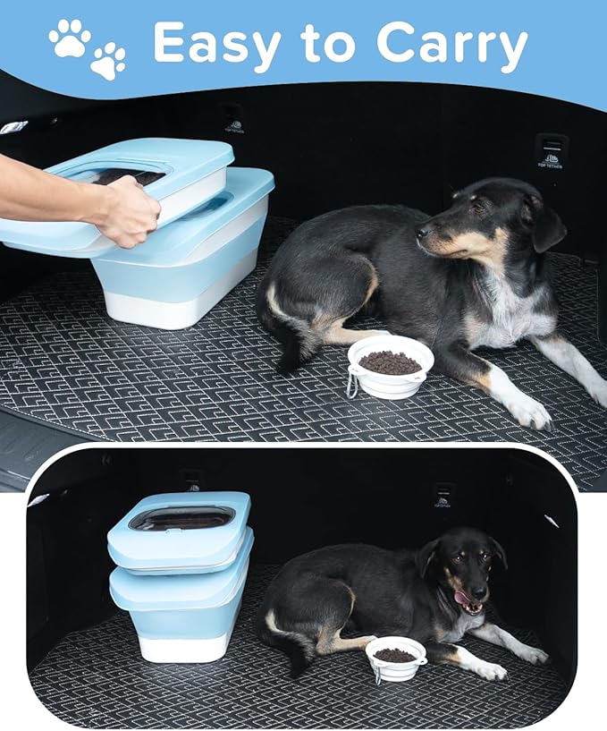10-13 Lbs Dog Food Stroage Container, Collapsible Dog Food Containers with Airtight Lid, Pet Food Scoop and Silicone Dog Bowl, Pet Food Storage Container Dry Food for Dog, Cat and Other Pets
