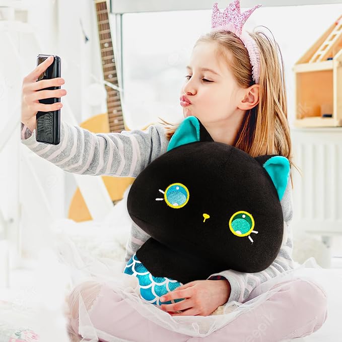 Squishy Cloud-Like Softness, Trending Kawaii Mermaid Cat Mushroom Plush Pillow, A Must-Have Collectible for Young Adults, Perfect for Kids, Toddlers Girls, Stuffed Animal Decor (8")