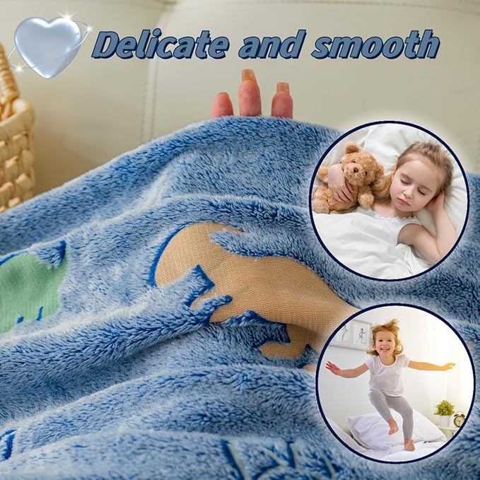 2025 Best Gift Dinosaur Blanket Glow in The Dark Blanket with Storage Bag, Soft Throw Blanket for Boys Girls, Christmas Birthday New Year Gift, Kids Blanket, Day Care Home Use, 50"x60" Blue