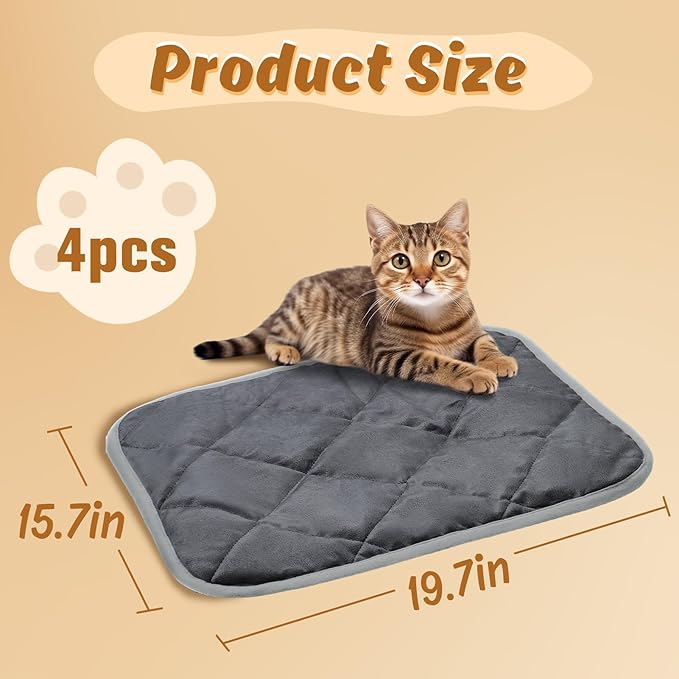 MEWTOGO 4 Pcs Self Warming Cat Bed Mat - 15.7X 19.7in Soft & Warm Self Heating Cat Pad, Washable Pet Bed Mats Reflect Body Heat with Non Slip Bottom for Indoor Cat Gifts