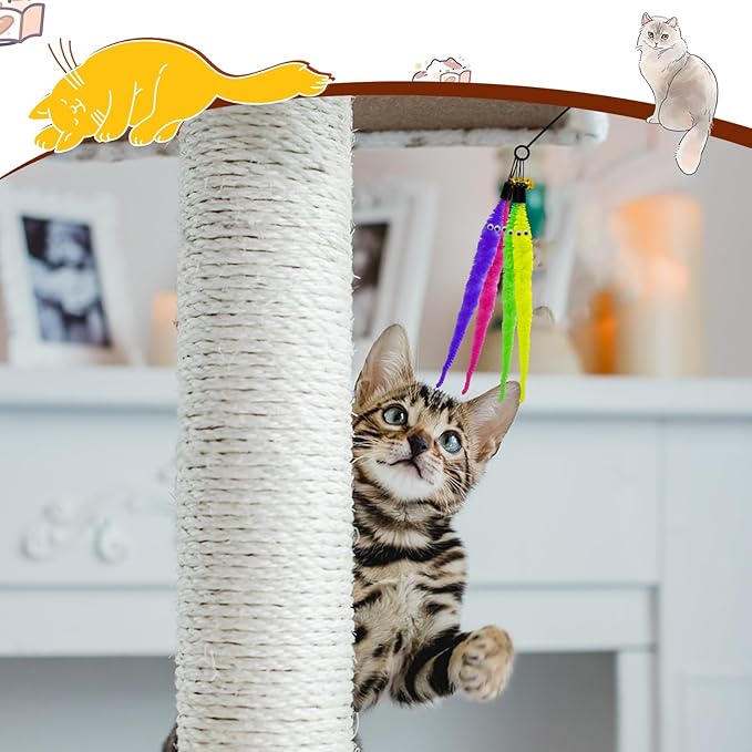 ROSAUI 14pcs Cat Feather Toys Refills Cat Wand Toy Replacement Colorful Worns Attachments, Cat Mouse Toys Refills, Cat Fishing Pole Toys for Indoor Kittens