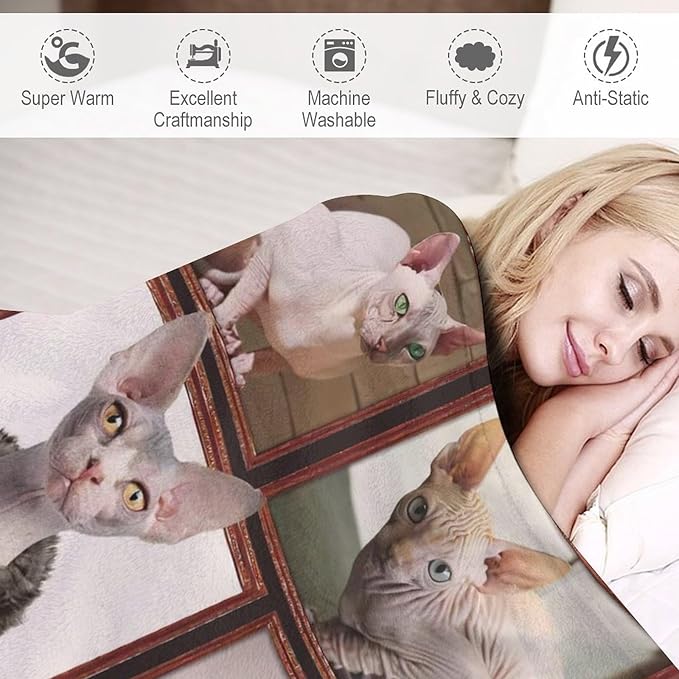 Hairless Cat Blanket Hairless Cat Gifts for Girls Boys Woman Kids Hairless Cat Lover Throw Blankets Soft Blanket Warm Fleece Flannel Plush Blankets for Bed Sofa Couch 50"x60"
