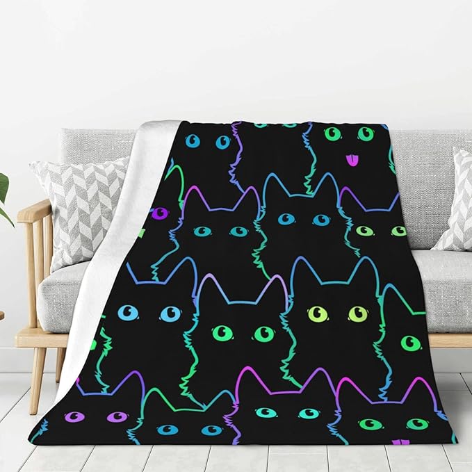 Cute Cat Silhouettes Neon Blanket, Soft Blankets Flannel Bed Throw Cozy Lightweight Plush Gifts for Kids Boys Girls Women Men Sofa Couch Bedroom Living Rooms Warm All Season, Home Decor, 60"x50"