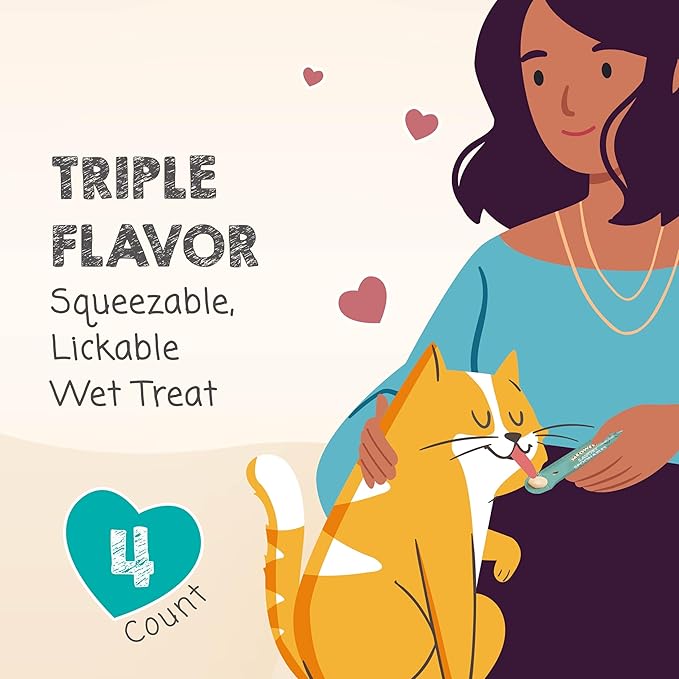 Savory Spoonables with Real Duck, Beef and Rabbit for Cats, 4 Count, Treat Your Cat to Triple Flavor Squeezable Lickable Wet Treats with Built-in Spoon for Less Mess