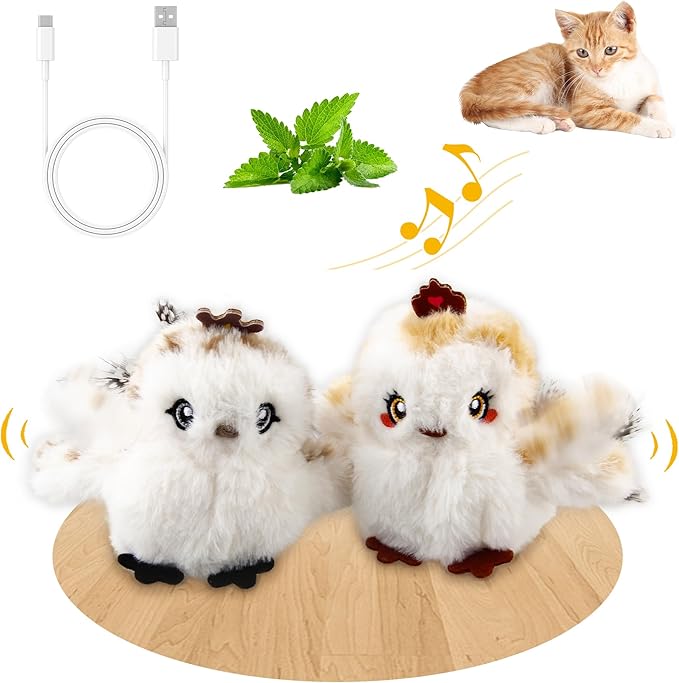 Gigwi Interactive Flapping Cat Toys Catnip, Electronic Flappy Toys Motion Activated, Automatic Cat Toys for Indoor Cats, USB Rechargeable Cat Enrichment Toy for Hunting and Kicker, Birds Couple