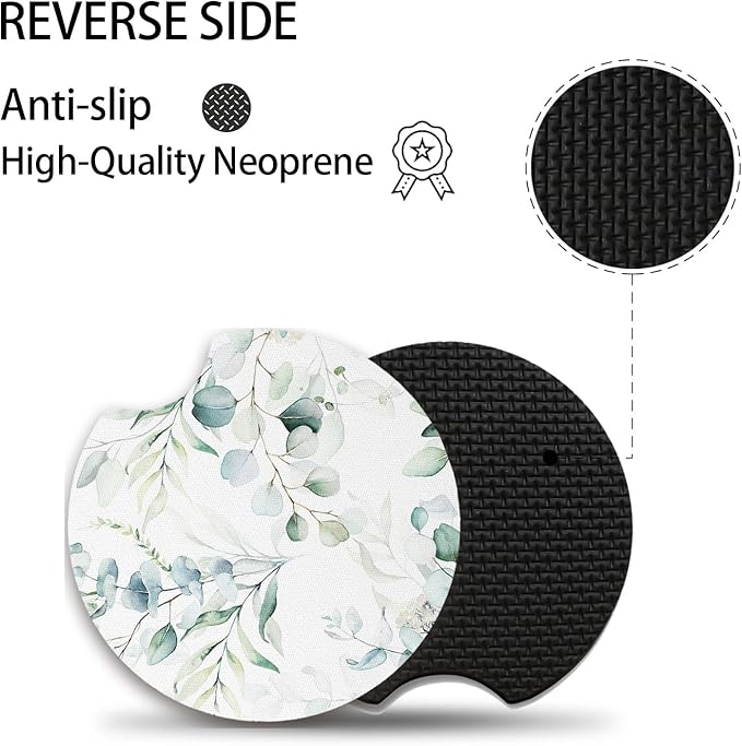 Car Coasters,2Pcs Eucalyptus Cup Slot Mat Silicone Non-Slip Pad Cup Heat Insulation Coasters for Car Interior Accessories，Car Cup Holders Absorbent Cup Holders Car Accessories for Women & Men