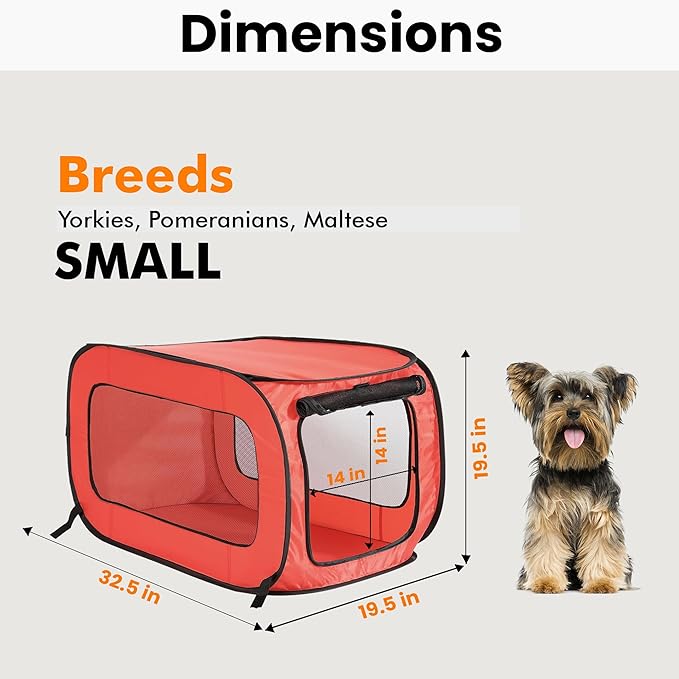 Beatrice Home Fashions Portable, Collapsible, Pop Up Kennel Travel Cat and Dog Crate, 32.5" L x 19.5" W x 19.5" H, Red
