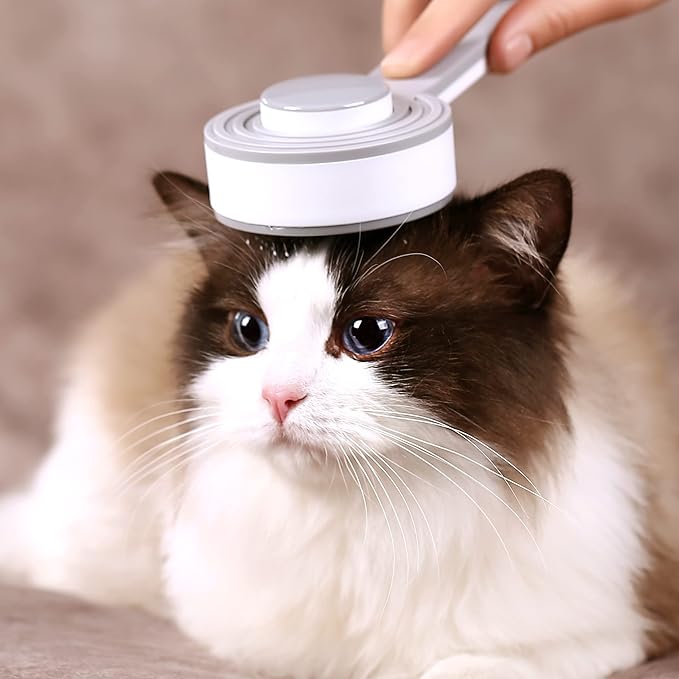 Self Cleaning Slicker Brush for Cat or Dog, Pet Grooming Brush for Long or Short Hair, Dog comb For One Button Gently Removes Loose Undercoat and Shedding Hair (Gray-Only Brush)