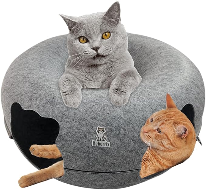 Peekaboo Cat Tunnel Bed-Large, Scratch-Resistant Donut Cave for Indoor Cats Up to 30-45 lbs, Detachable & Washable Design, Perfect Cozy Play & Rest Spot for Cats and Small Dogs (Ligh Grey, Large)