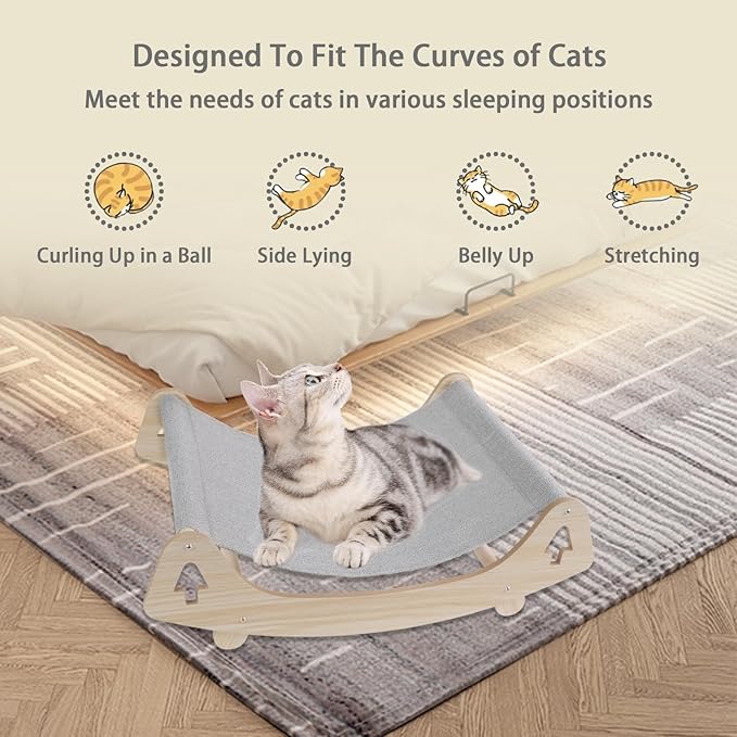 Cat Bed, Breathable Linen Cat Beds for Indoor Outdoor Cats, Elevated Wooden Hammock 21.9 X 15 Inch Pet Furniture for Kitty Puppy Bunny Rabbit Small Animal