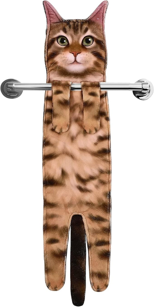 Cat Funny Hand Towels for Bathroom Kitchen- Cute Decorative Kitten Decor Hanging Face Towels- Unique Housewarming Valentines Mothers Birthday Gifts for Women Mom Cat Lovers