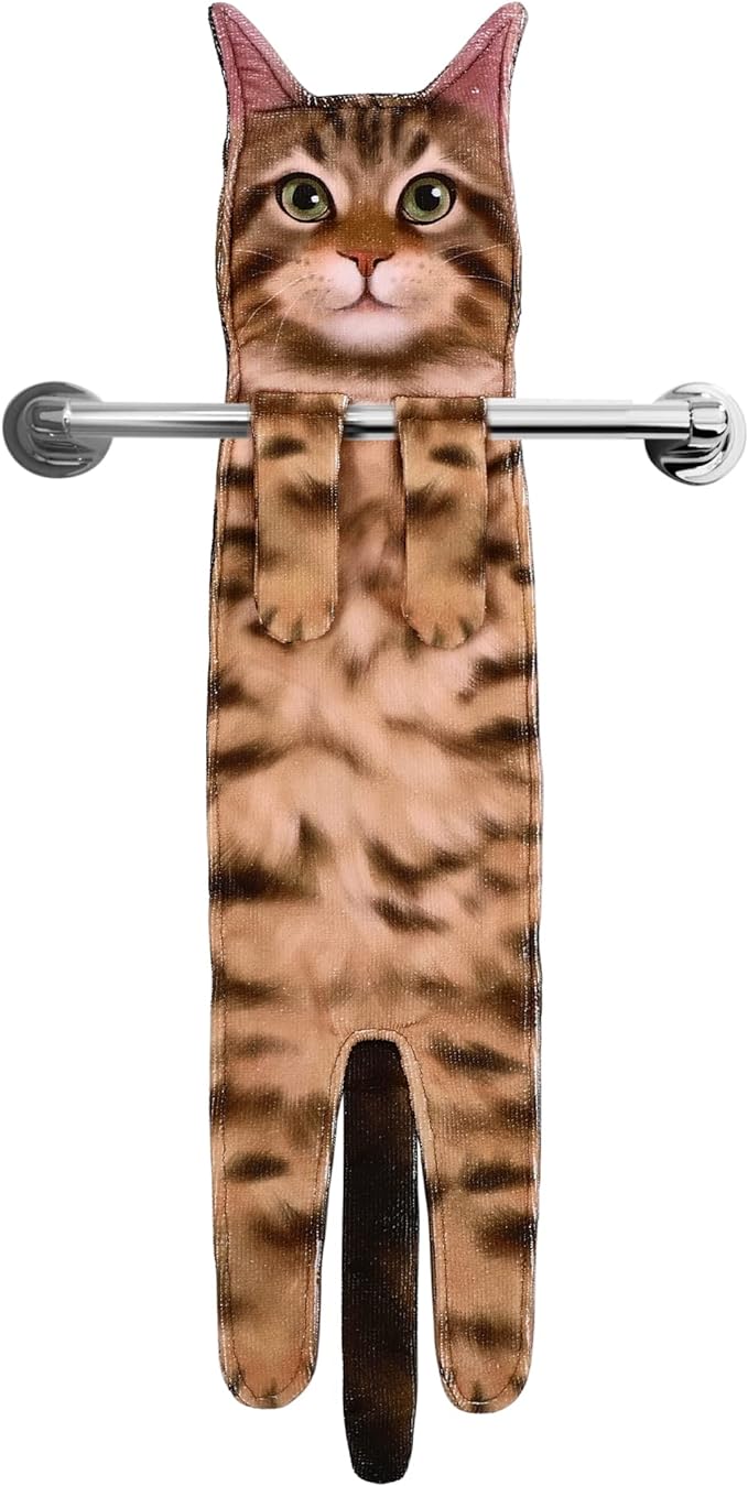 Cat Hand Towels - Kitchen Bathroom - Cute Cat Decor - Soft Absorbent - MaineCoon