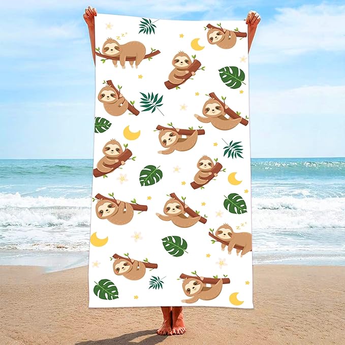 Bonsai Tree Beach Towel - Cute Sloth Gift for Kids, Women & Girls - Microfiber Bath Towel for Sloth Lovers - Funny, Sand-Free, Quick-Dry - 30x60