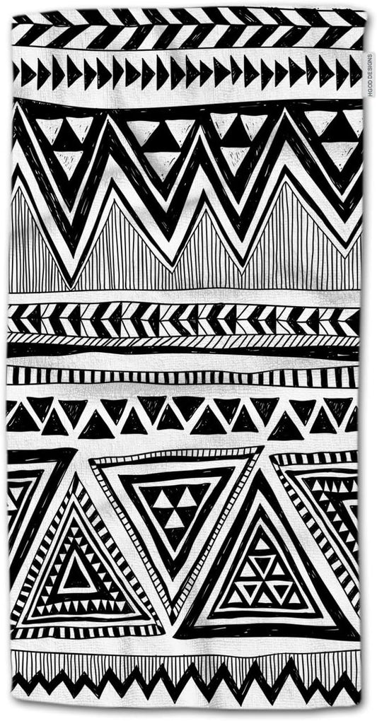HGOD DESIGNS Tribal Vintage Black & White Tribal Cotton Bath Towels (15"X30")