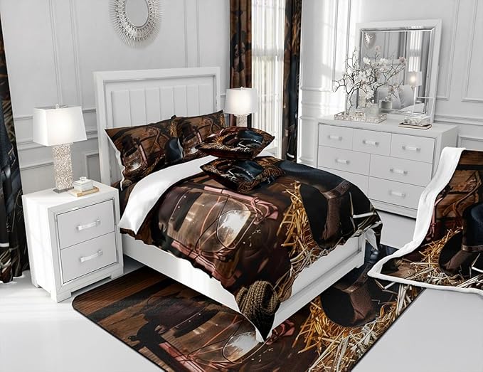 Western Cowboy Sherpa Blanket Wild West Themed Cowboy Plush Blanket Retro Cowboy Style Fleece Throw Blanket for Sofa Couch Bed Grunge Design Fuzzy Blanket Ultra Soft Room Decor King 87x95 Inch