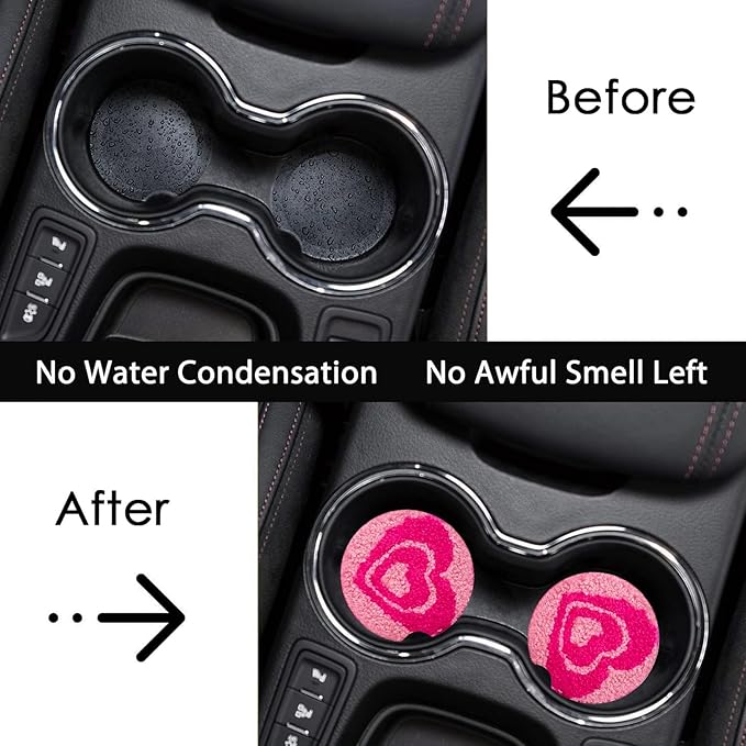 Car Coasters for Cup Holders,2 Pack Love Car Cup Holder Coasters,2.75" Universal Size Anti Slip Rubber Mat,Automotive Cup Holder Decal Decor Accessories,Gifts for Her Wife Birthday Anniversary