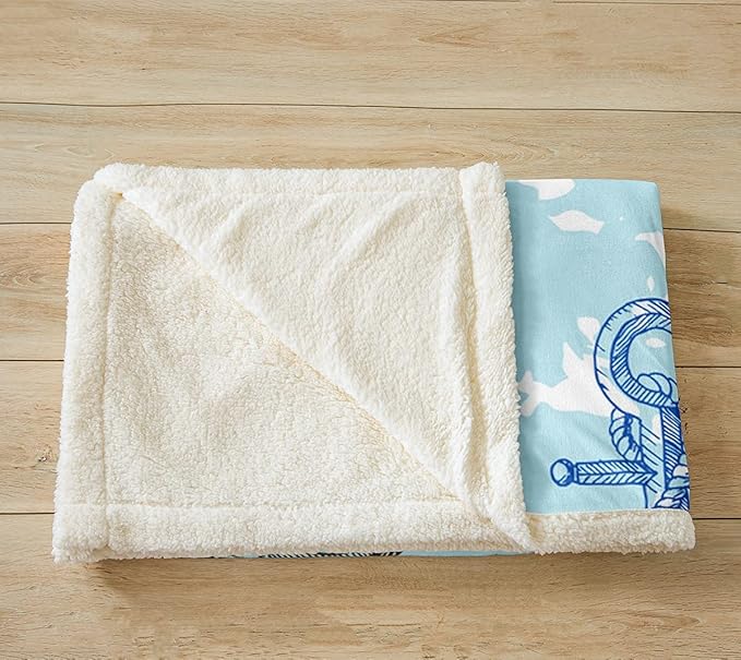 Anchor Decor Sherpa Blanket Nautical Compass Blanket for Bed Couch Travel Sofa Ocean Marine Themed Fleece Throw Blanket Kids Adults Soft and Cozy Sea Adventure Plush Fuzzy BlanketKing 87"x95"