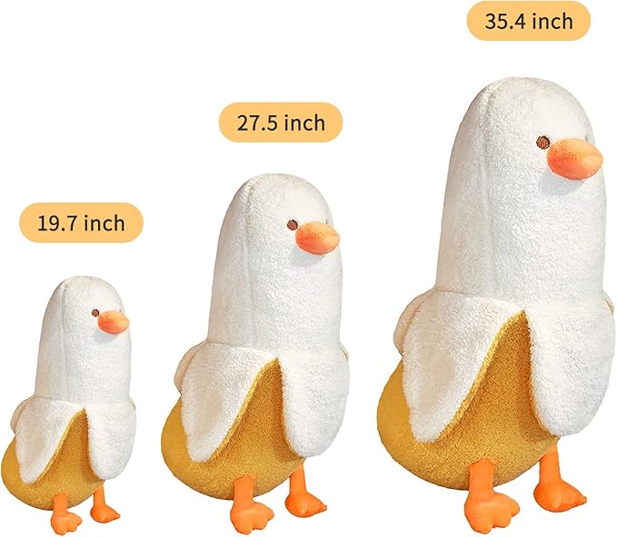 PEACH CAT Banana Duck Plush Toy Cute Plushie Hugging Plush Pillow Duck Stuffed Animal for Girls and Boys White 27.5"