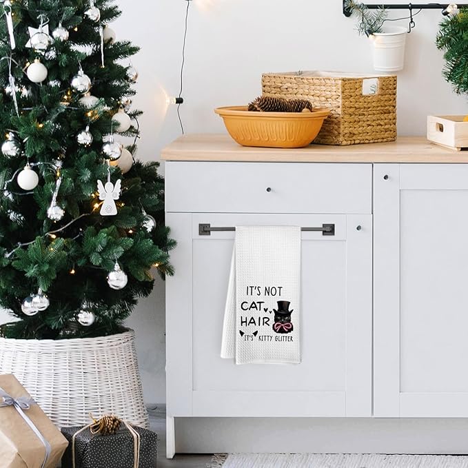 Black Cat Kitchen Towels, Funny Cat Dish Towels, Black Cat Gifts for Women, Cat Gifts for Cat Lovers, It's Not Cat Hair It's Kitty Glitter Hand Dish Tea Towels for Kitchen Bathroom, 16x24 in