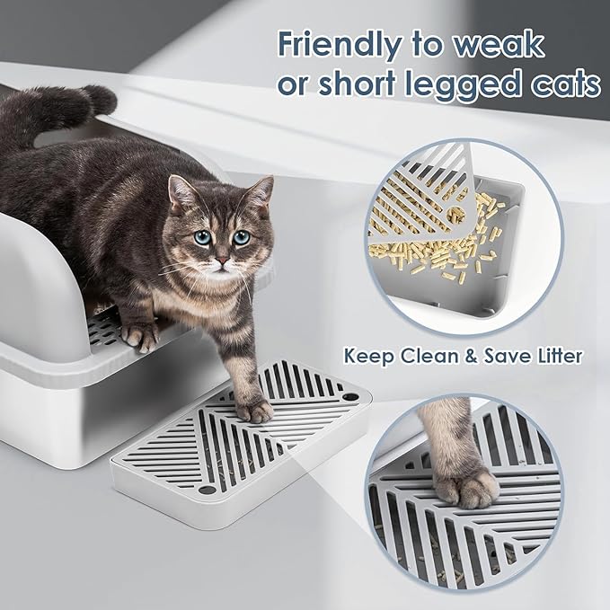 2 Pack XL Stainless Steel Litter Box Enclosure with Lid, Stainless Steel Cat Litter Pan for Big Cats, Large Metal Litter Box with Anti-Leakage High Wall, Non-Sticky Easy Cleaning Cat Litter Tray