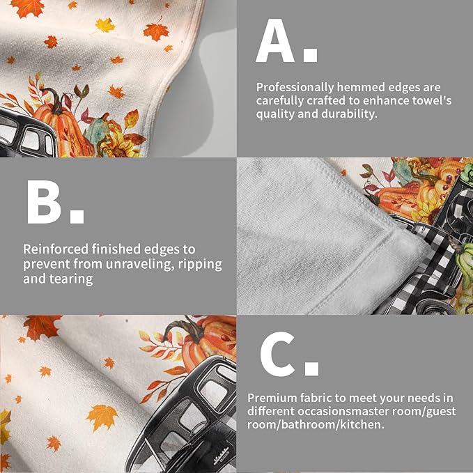 Giwawa Fall Plaid Truck Hand Towels Set of 2 Pumpkin Harvest Decorative Fingertip Towels Soft Face Towel for Bathroom Home Hotel Kitchen Decor