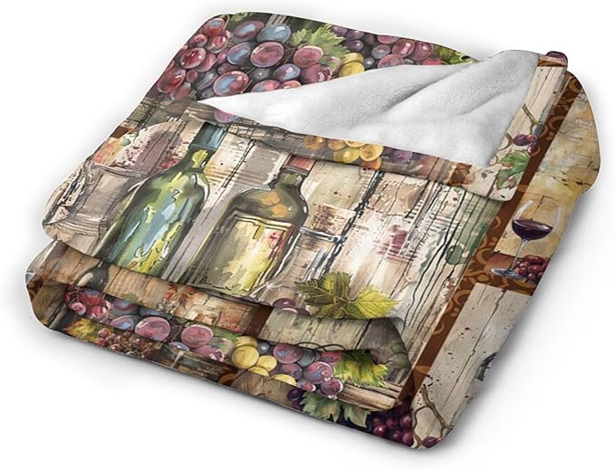 Wine Blanket Retro Wine Throw Blanket Wine Grape Stuff Merch Cozy Print Flannel Fleece Soft Plush Fuzzy Warm Lightweight Bedding Wine Gifts for Dad Women Girls Men 50"X40"