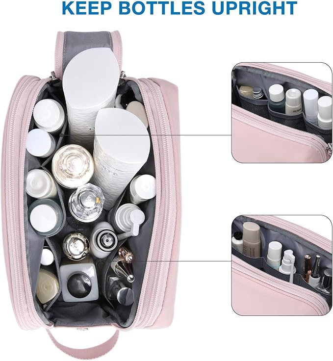 BAGSMART Toiletry Bag for Men, Travel Toiletry Organizer Dopp Kit Water-resistant Shaving Bag for Toiletries Accessories, Door Room Essentials,Pink-medium