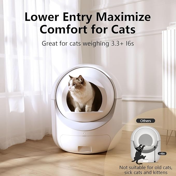 Automatic Cat Litter Box Self Cleaning, Self Cleaning Litter Box, Hands-Free Cleanup Less Tracking，Anti-Pinch/Odor-Removal Design