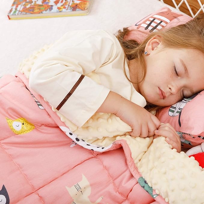 Uttermara Weighted Blanket 5 lbs, Ultra Cozy Minky Fleece and Cotton Sided with Cartoon Patterns, Reversible Heavy Blanket Great for Sleeping, 36x48 inches, Pink Cat