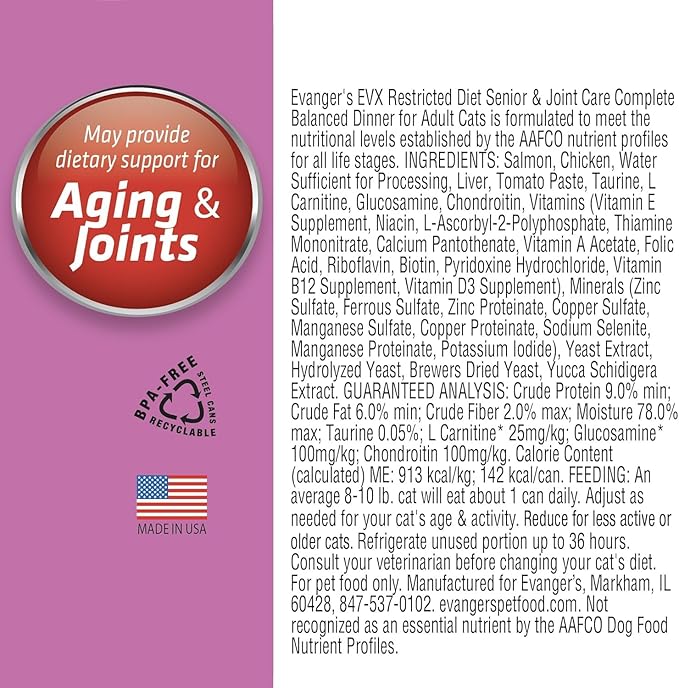 Evanger's EVX Restricted Diet Canned Cat Food, 8 Weight Management, 8 Senior & Joint Health, 8 Bland Diet Variety Pack