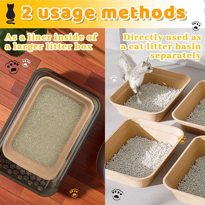 8 Pack Disposable Cat Litter Box, 17 x 13.3 x 4 Inch Paper Cat Litter Tray, Kitten Litter Box Pans for Indoor Outdoor Home Travel Hamster Guinea Pig Rabbit, Waterproof and Portable