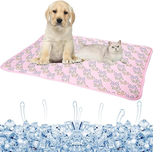 SEIS Dog Ice Pad Ice Silk Cats Kennel Mat Pet Cooling Pad Summer Cool Bamboo Mat Breathable Pad (Pink, L