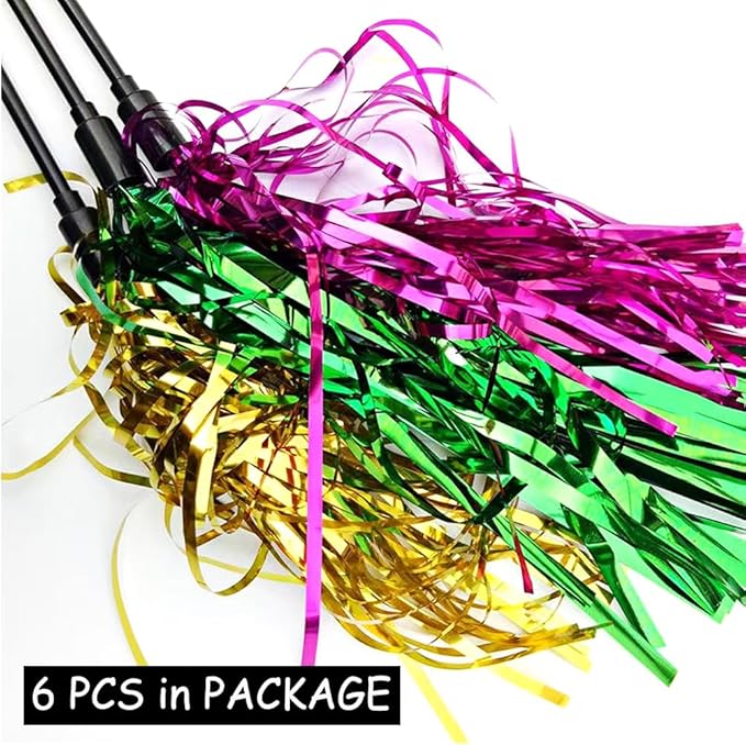 IUHKBH Cat Toy Wand 6 PCS Interactive Cat Teaser Wand with Sound Paper Tassels and Bell for Cat and Kitten