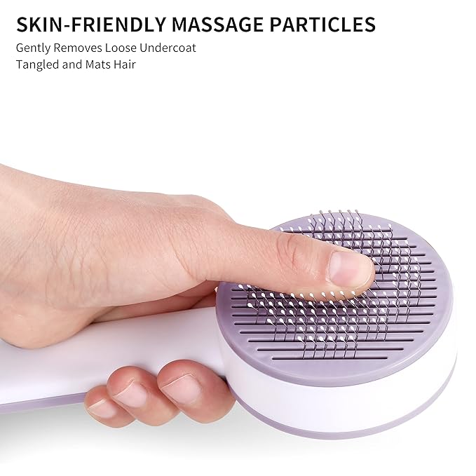 Self Cleaning Slicker Brush for Cat or Dog, Pet Grooming Brush for Long or Short Hair, Dog comb For One Button Gently Removes Loose Undercoat and Shedding Hair (Purple-Only Brush)