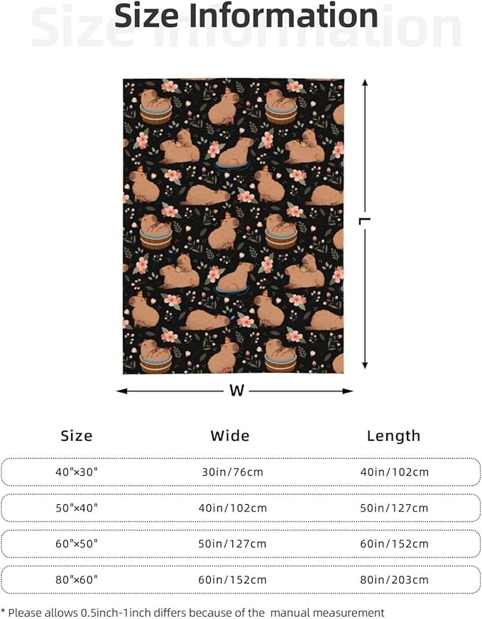 Cute Capybara Pattern Soft Fleece Blanket - Cozy and Cute Animal Design for Bed, Couch, or Gift 50"x40"