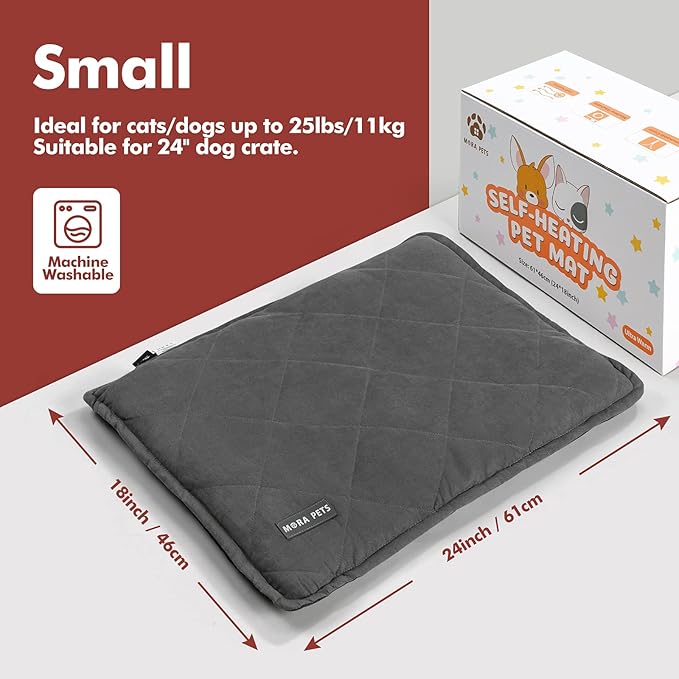 Mora Pets Self Heating Cat Bed Self Warming Cat Pad Ultra Warm Thermal Cat Mat Pet Bed 24 x 18 Inches with Removable Cover Outdoor Indoor for Cats and Small Dogs Machine Washable