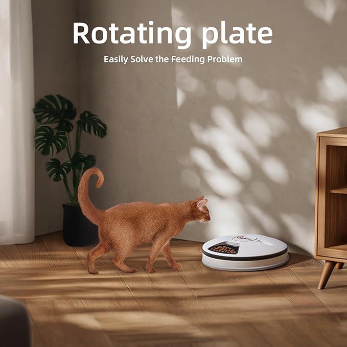 Automatic Cat Feeder, 1L Timed Cat Feeder with Time Setting 24 Hours at Most, Up to 6 Meals, Granary Pet Feeder for Little Cats Little Dogs