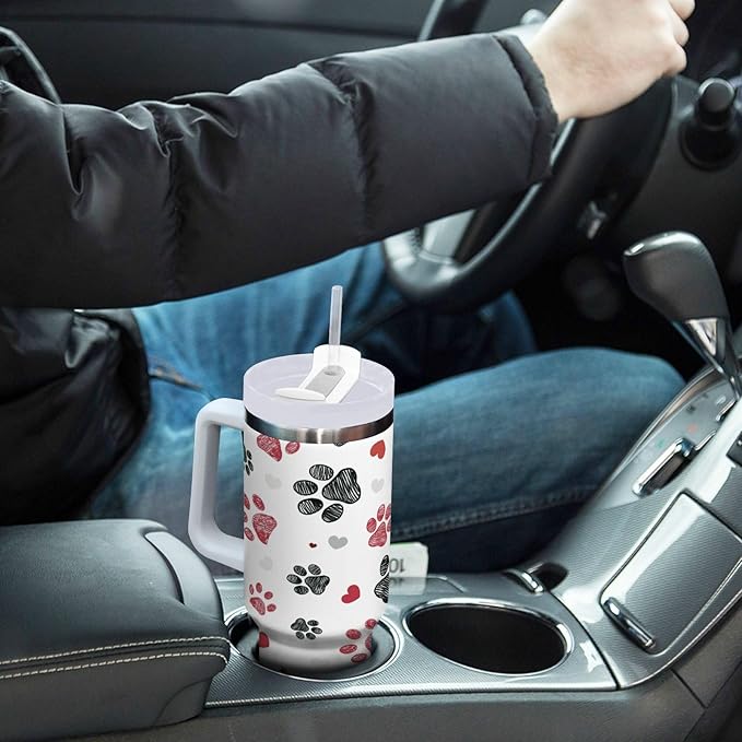Boccsty Black Red Dog Paw Prints Hearts Insulated Tumblers Reusable Stainless Steel Tumbler 30 oz Cup Coffee Travel Mug Water Bottle with Handle & Flip Straw for Home Office Car