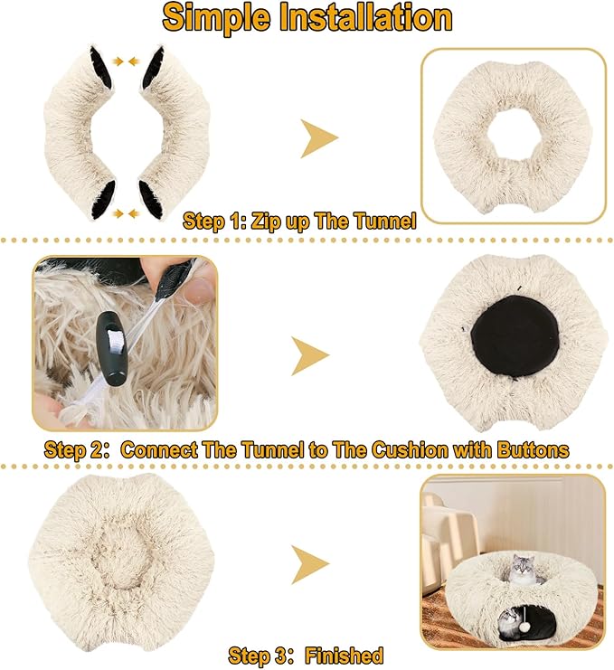 LifeIdeas Large Bed, Cat Tunnel Foldable Donut Tunnel with Fluffy Toy Balls and Washable Pads, Full for Kitten, Cat, Puppy, Ferret, Rabbit, Cat Tunnels for Indoor Cats